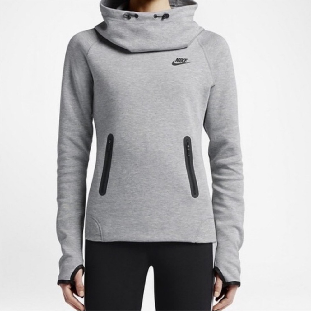 Nike Tech Fleece Funnel Neck Sweatshirt XS Athleisure Workout Heathered Gray